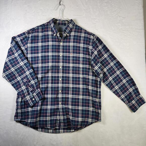 IZOD Saltwater XL Flannel Shirt Blue Plaid Button Down Long‎ Sleeve Casual Mens - Picture 1 of 9